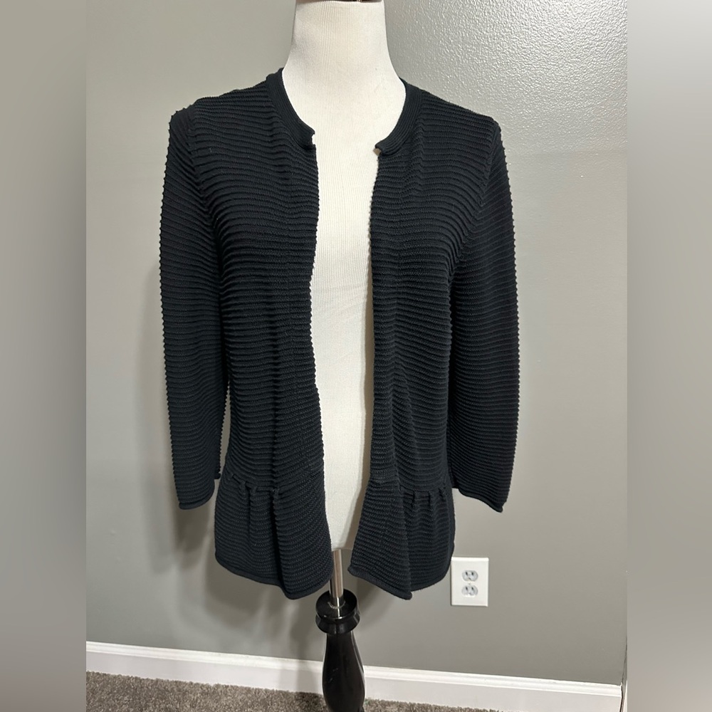 Elle women’s size medium black knit peplum cardigan sweater open front
